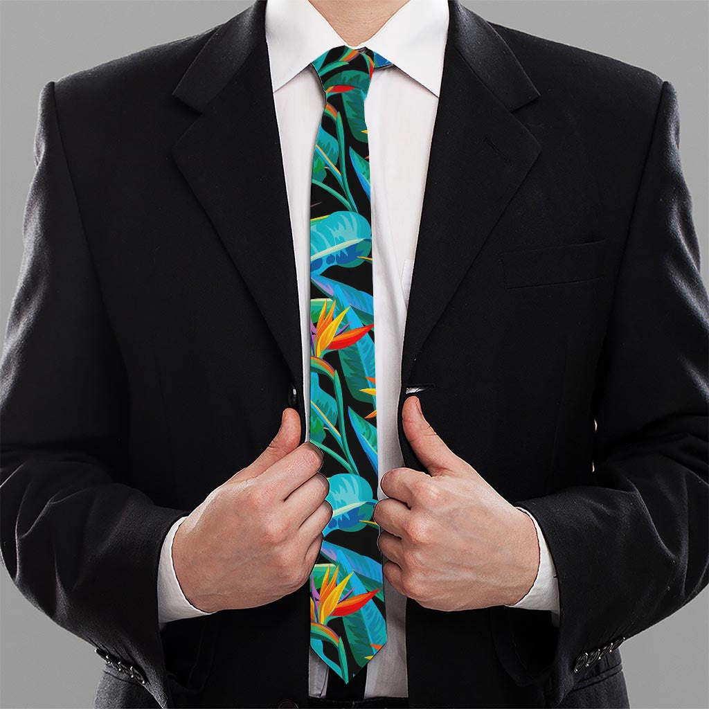 Teal Tropical Pattern Print Necktie