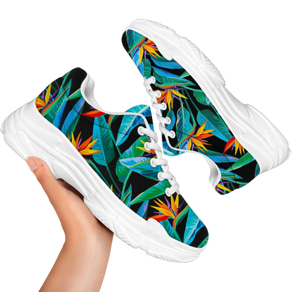 Teal Tropical Pattern Print White Chunky Shoes