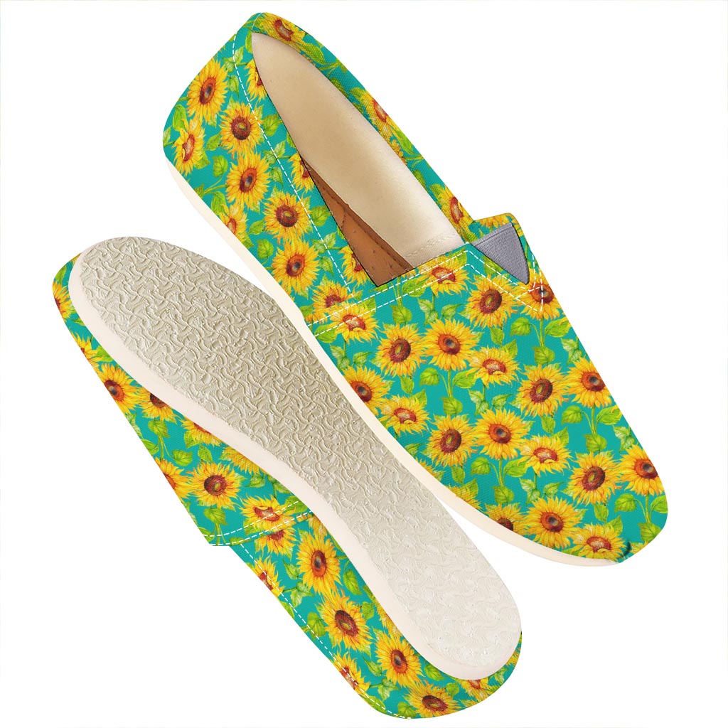 Teal Watercolor Sunflower Pattern Print Casual Shoes