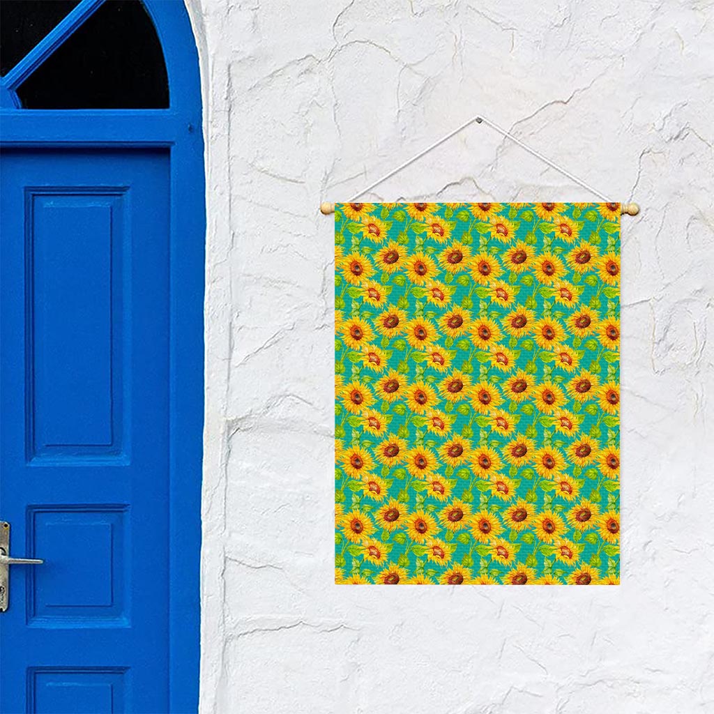 Teal Watercolor Sunflower Pattern Print Garden Flag