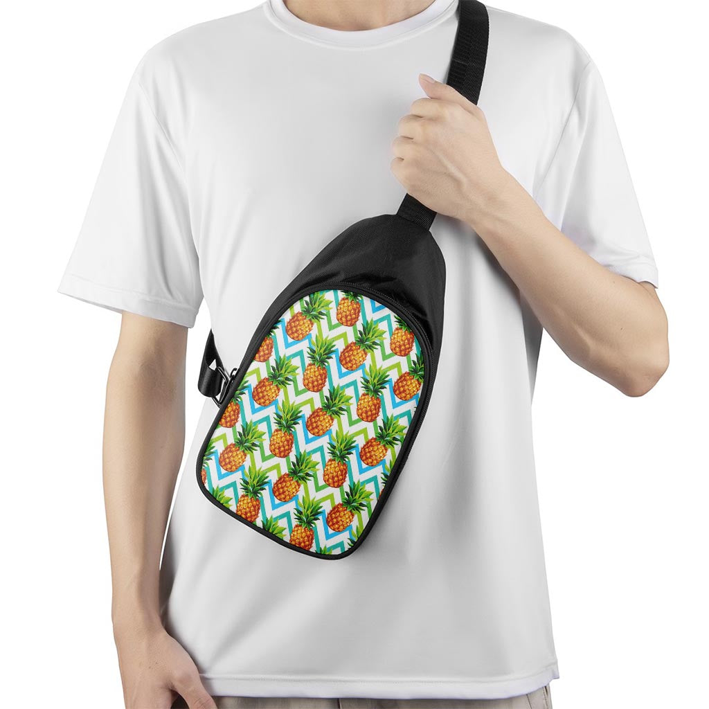 Teal Zig Zag Pineapple Pattern Print Chest Bag