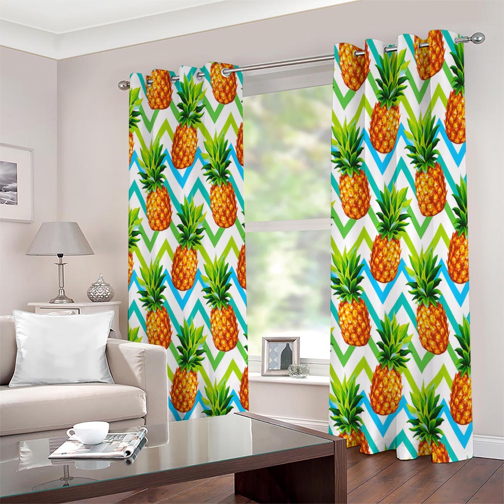 Teal Zig Zag Pineapple Pattern Print Extra Wide Grommet Curtains