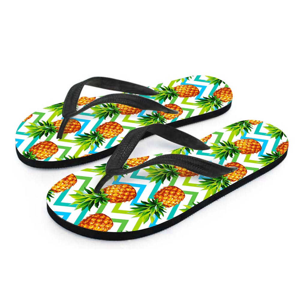 Teal Zig Zag Pineapple Pattern Print Flip Flops