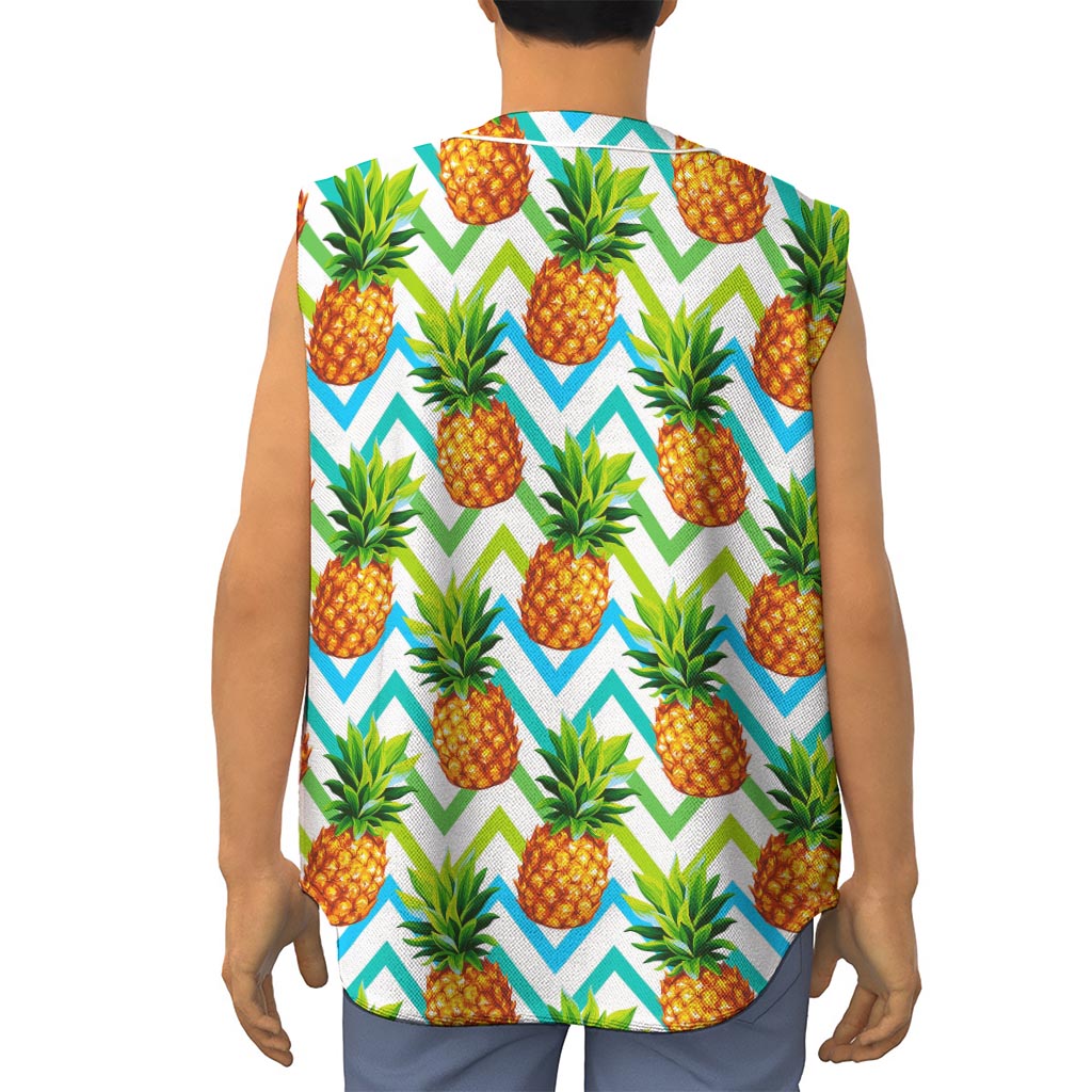 Teal Zig Zag Pineapple Pattern Print Sleeveless Baseball Jersey