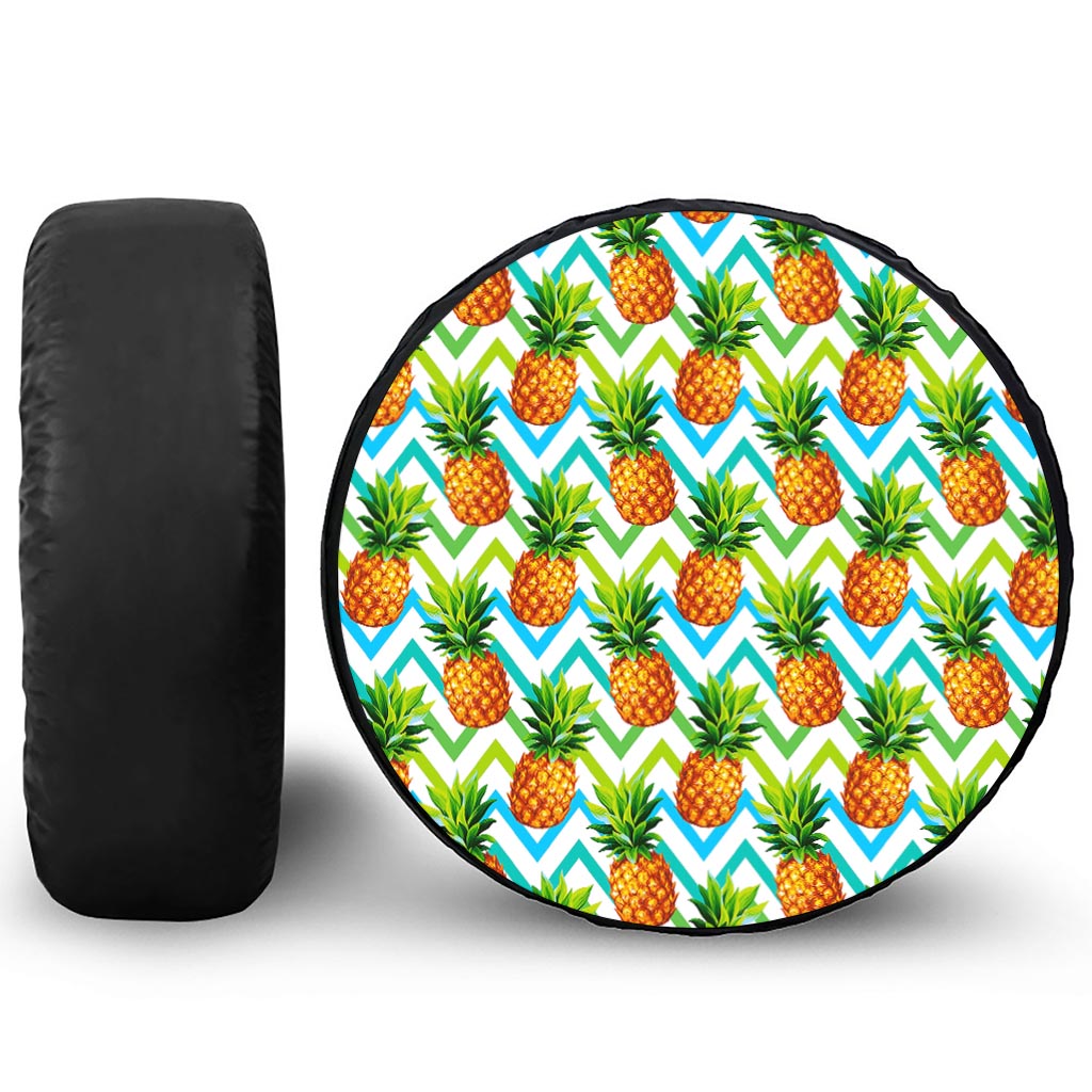 Teal Zig Zag Pineapple Pattern Print Tire Cover