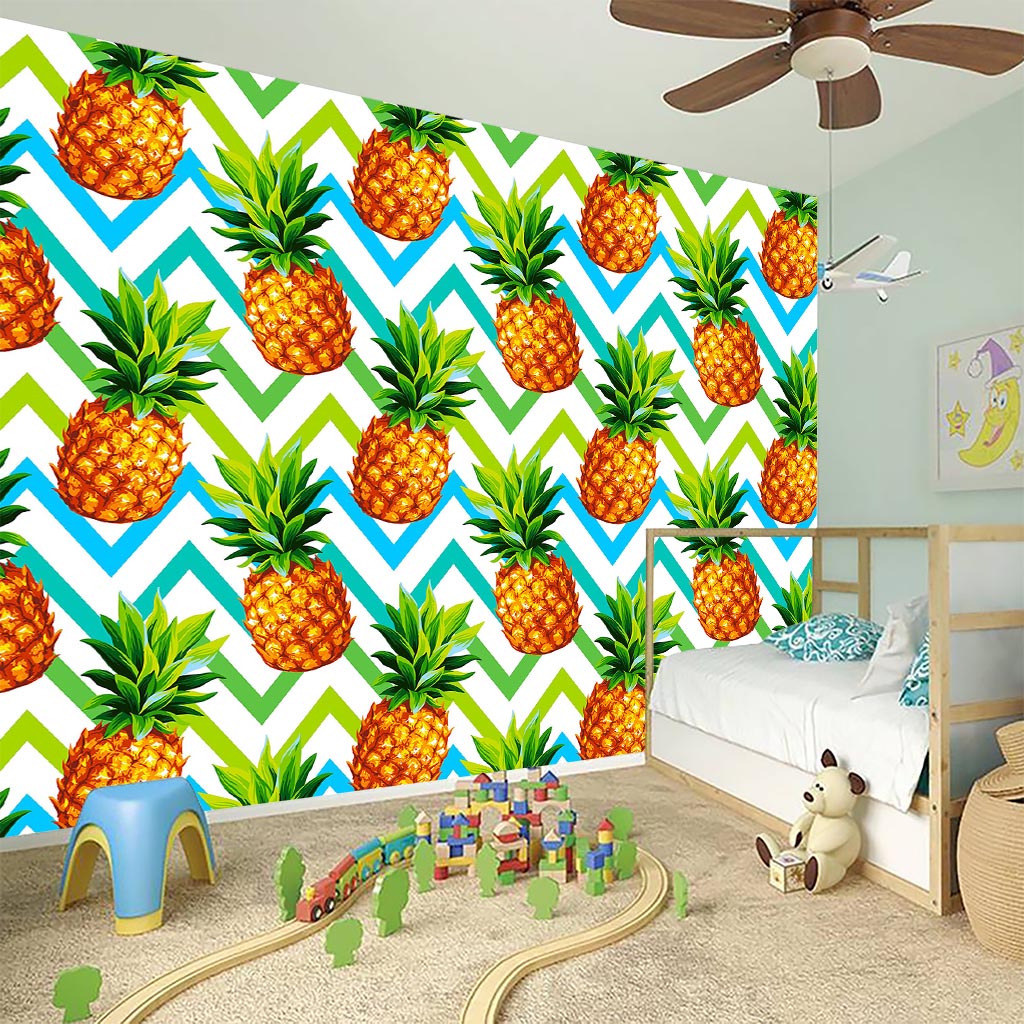 Teal Zig Zag Pineapple Pattern Print Wall Sticker