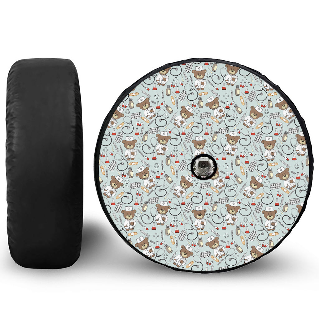 Teddy Bear Doctor Pattern Print Tire Cover With Camera Hole