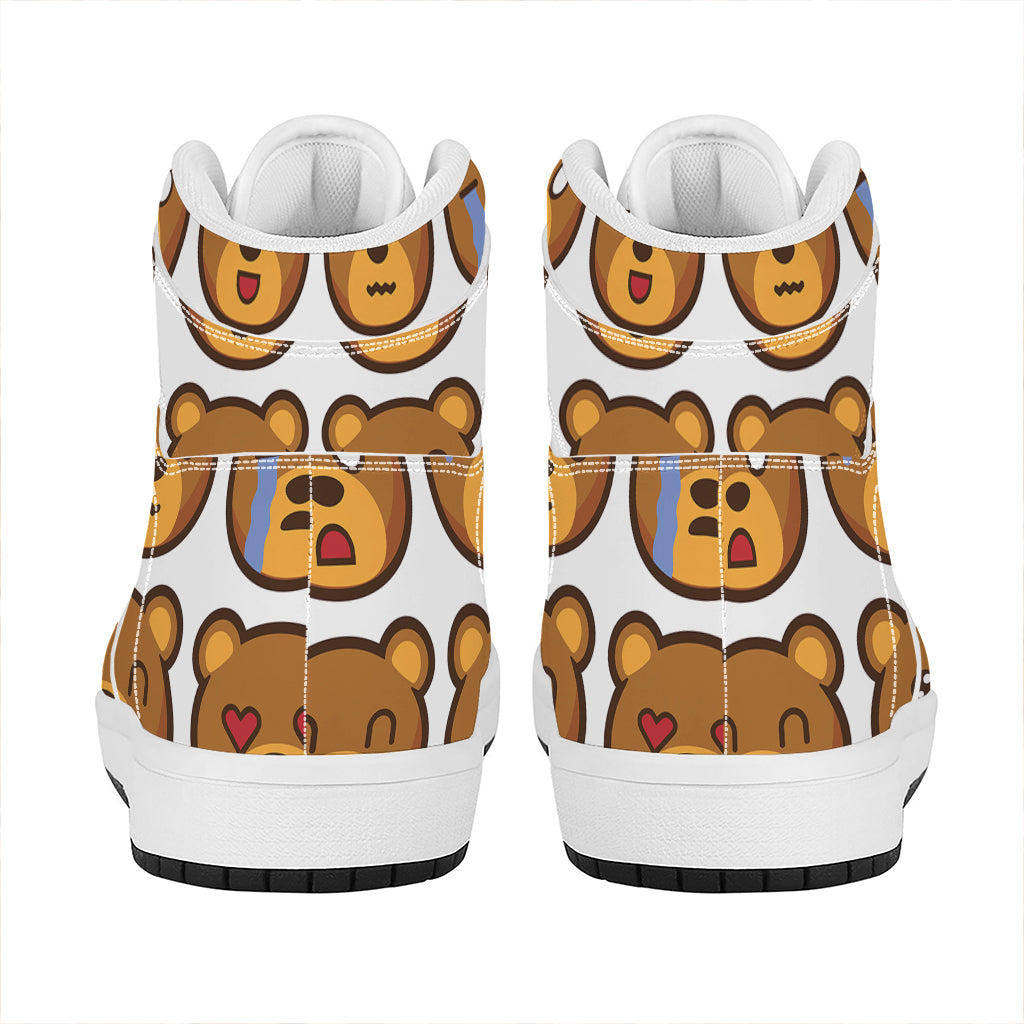 Teddy Bear Emoji Print High Top Leather Sneakers