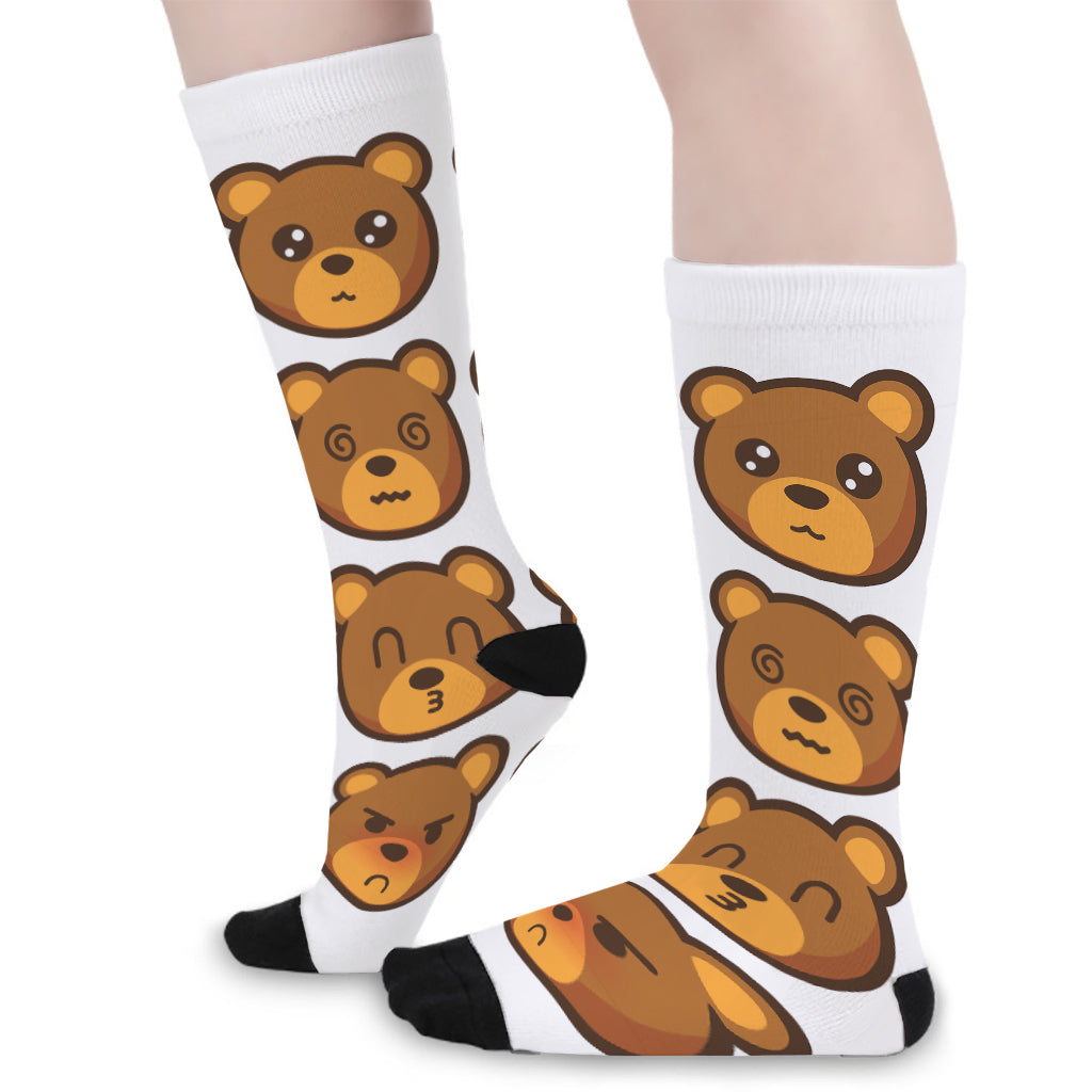 Teddy Bear Emoji Print Long Socks