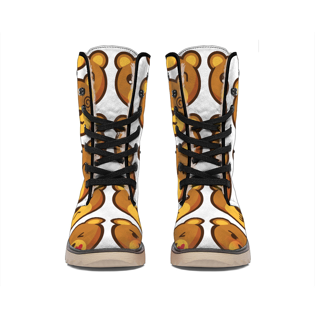 Teddy Bear Emoji Print Winter Boots