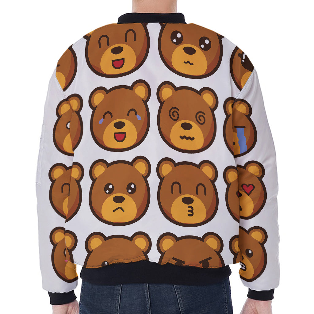 Teddy Bear Emoji Print Zip Sleeve Bomber Jacket