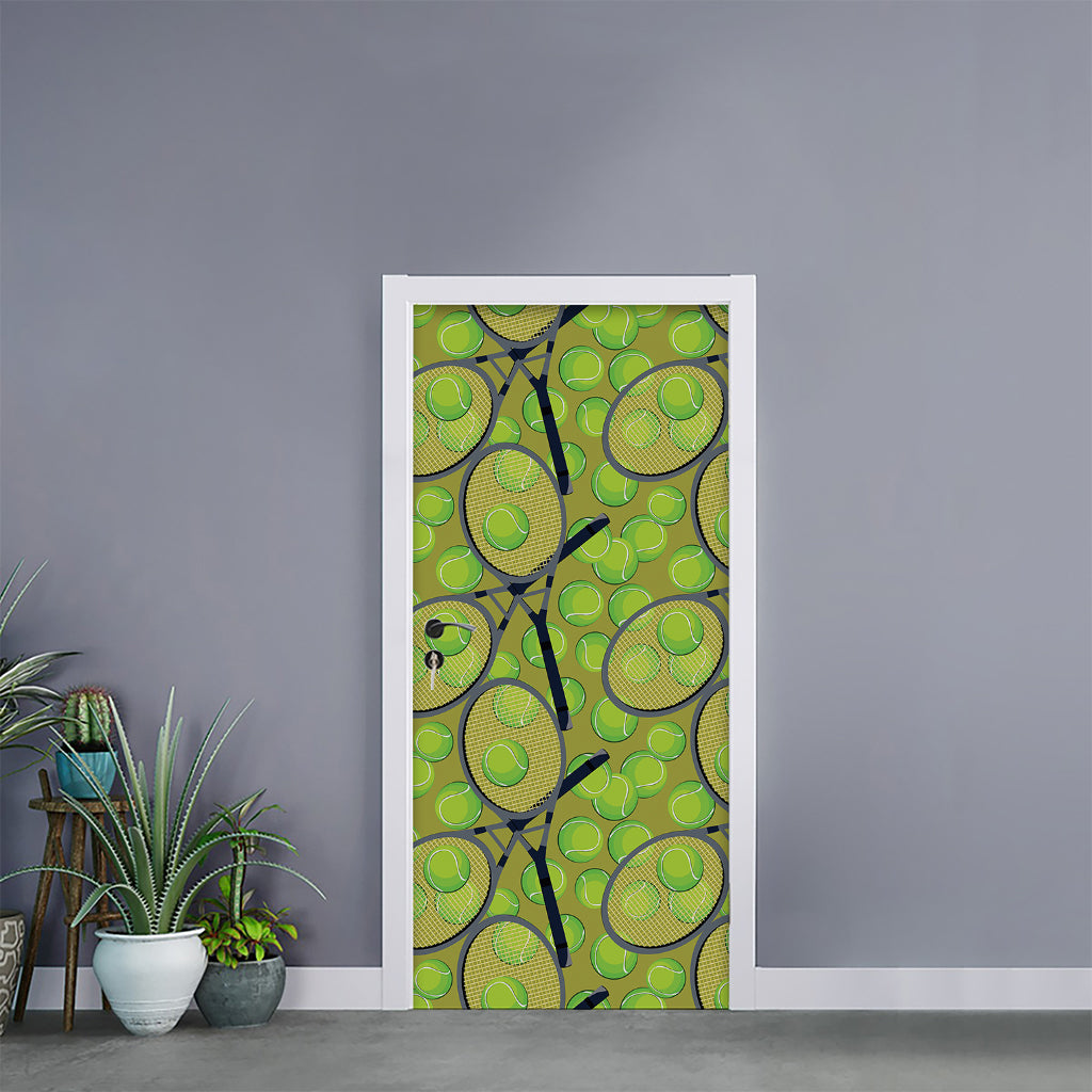 Tennis Ball And Racket Pattern Print Door Sticker