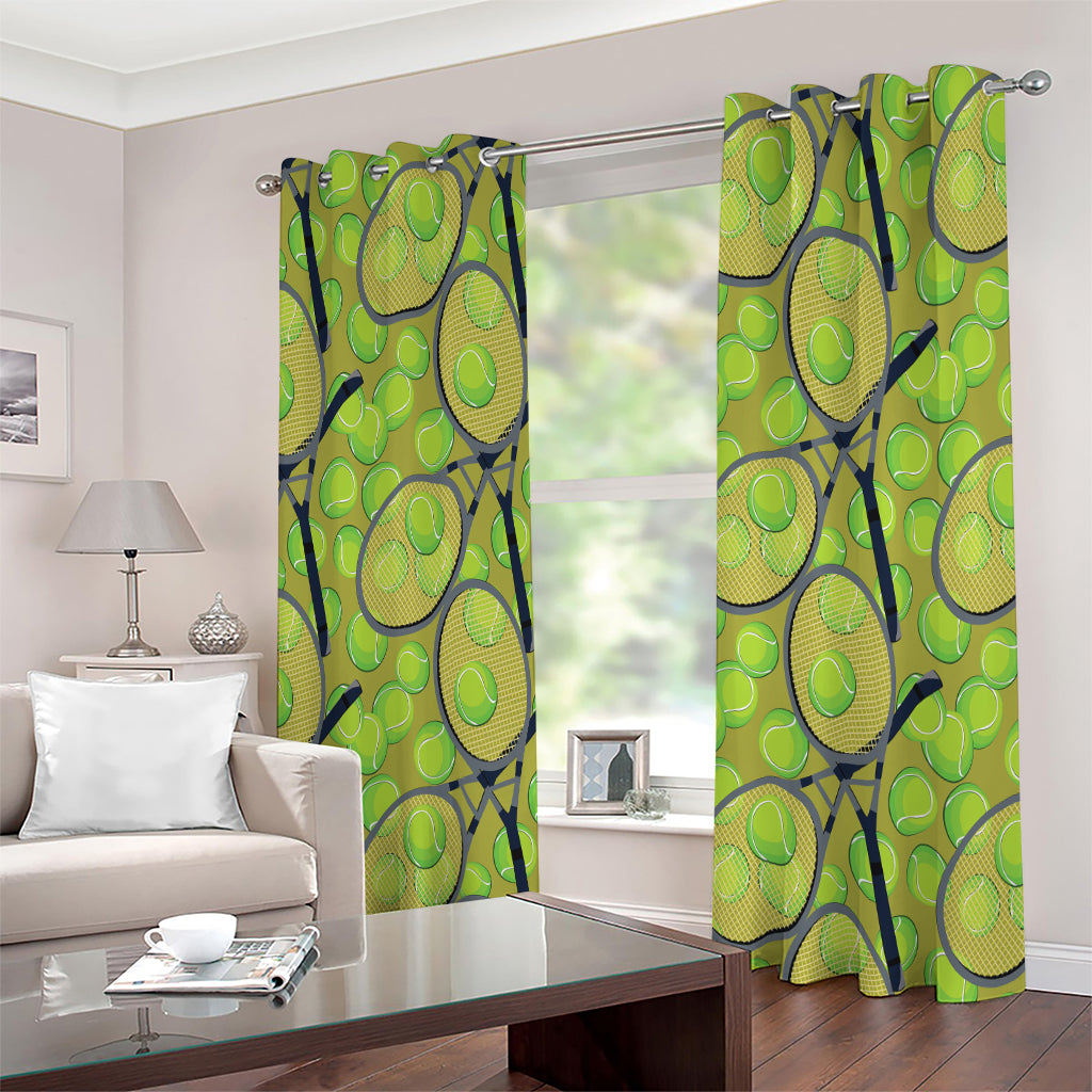 Tennis Ball And Racket Pattern Print Extra Wide Grommet Curtains