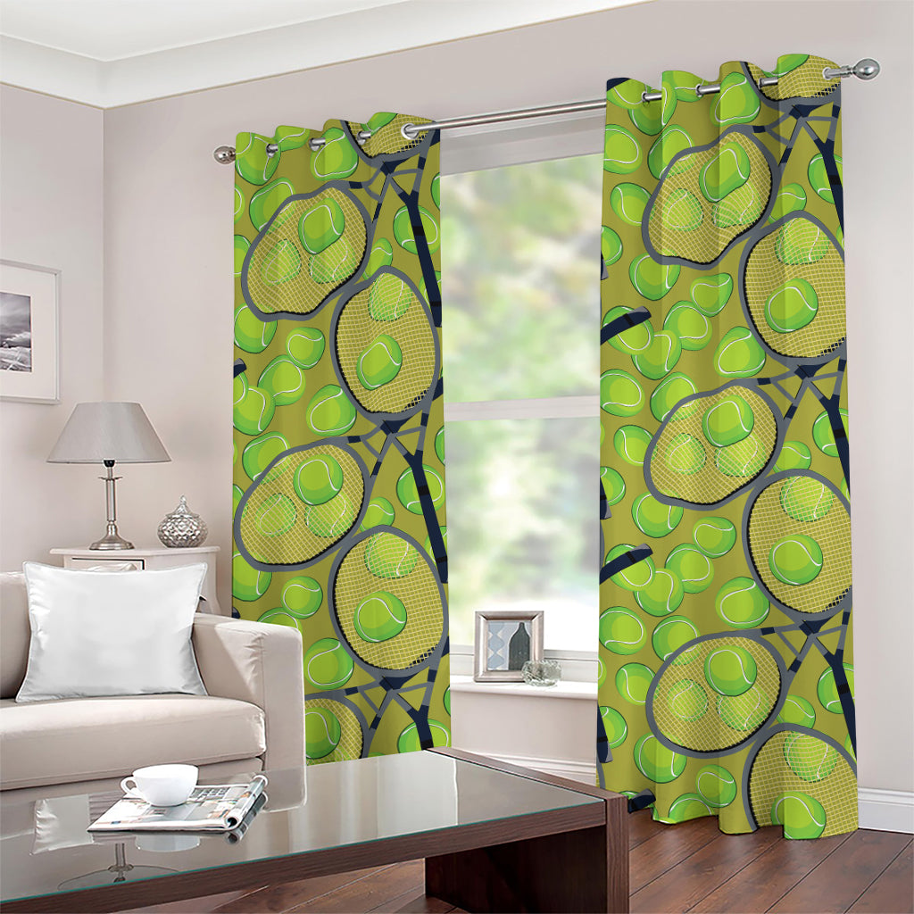 Tennis Ball And Racket Pattern Print Grommet Curtains