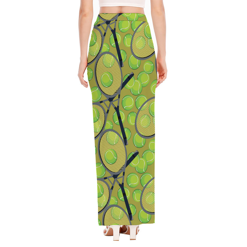 Tennis Ball And Racket Pattern Print High Slit Maxi Skirt