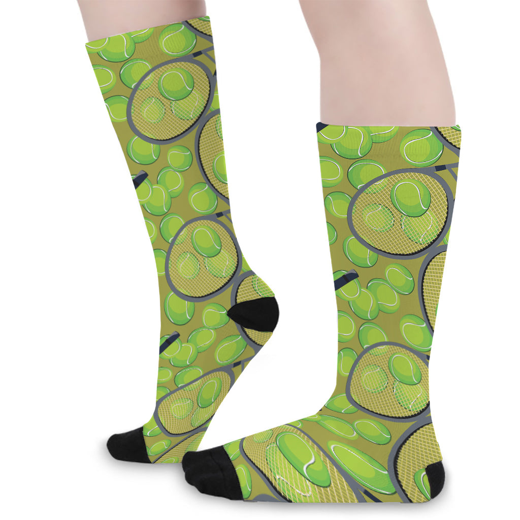 Tennis Ball And Racket Pattern Print Long Socks