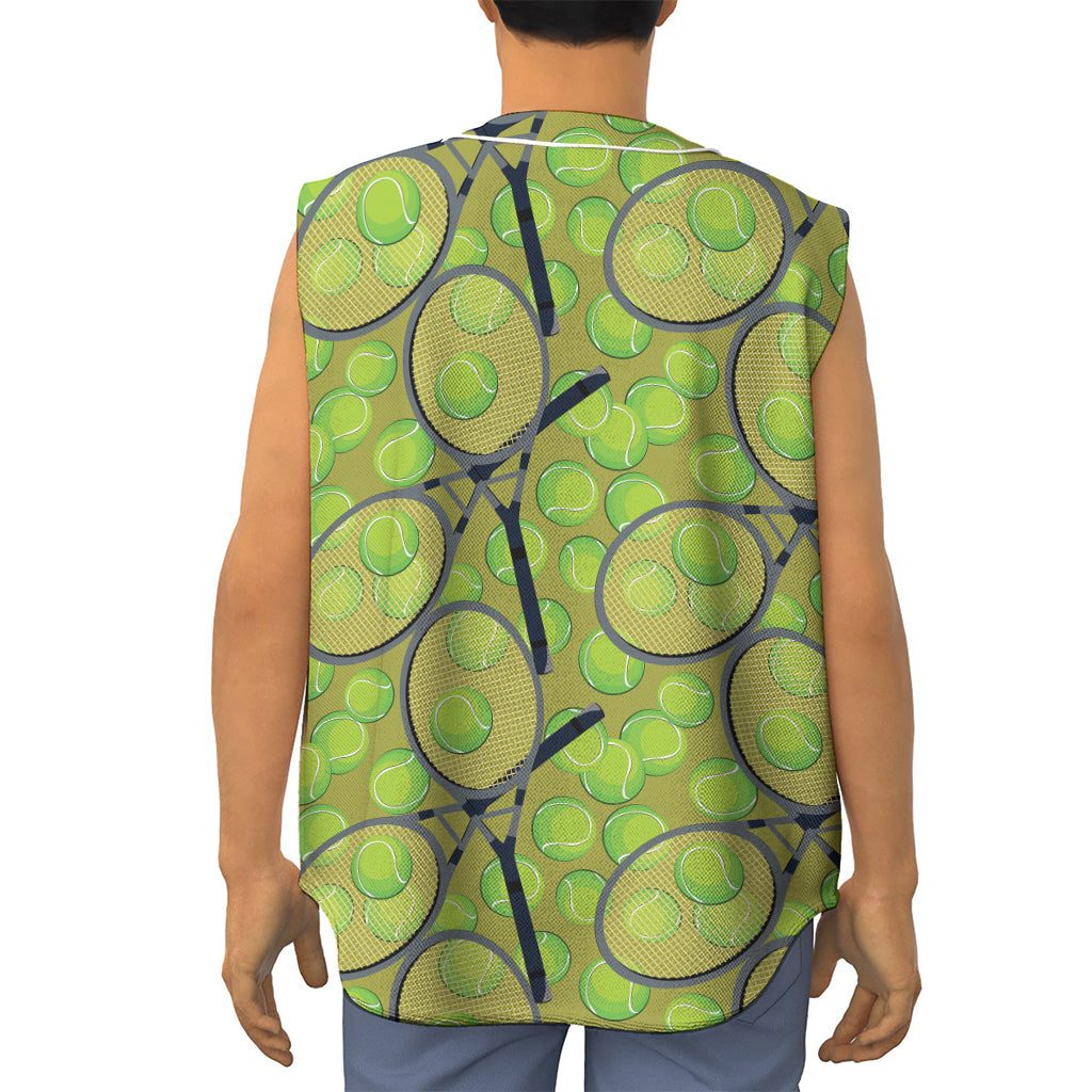 Tennis Ball And Racket Pattern Print Sleeveless Baseball Jersey