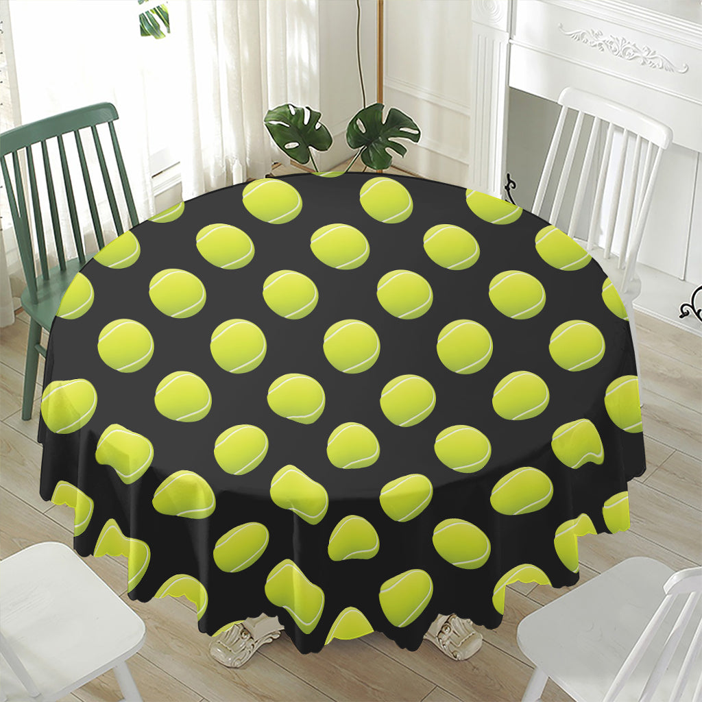 Tennis Balls Pattern Print Waterproof Round Tablecloth