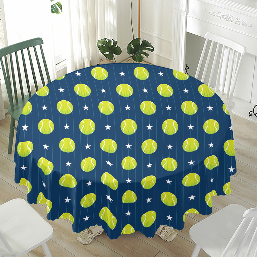 Tennis Sport Pattern Print Waterproof Round Tablecloth