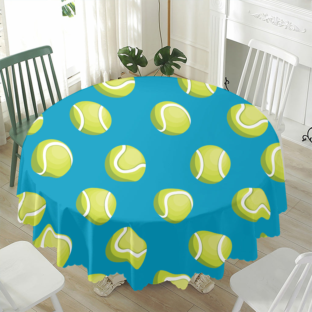 Tennis Theme Pattern Print Waterproof Round Tablecloth