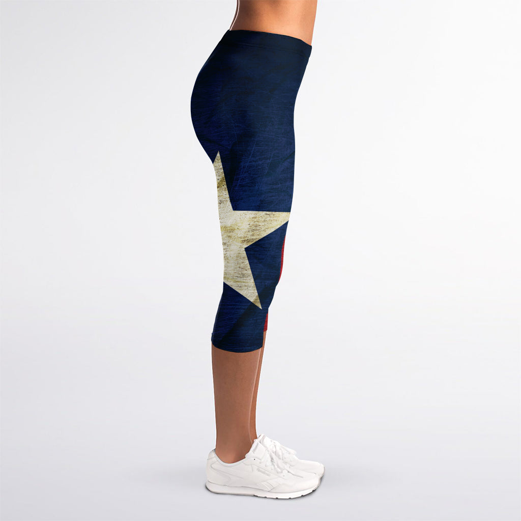 Texas Flag Print Women's Capri Leggings
