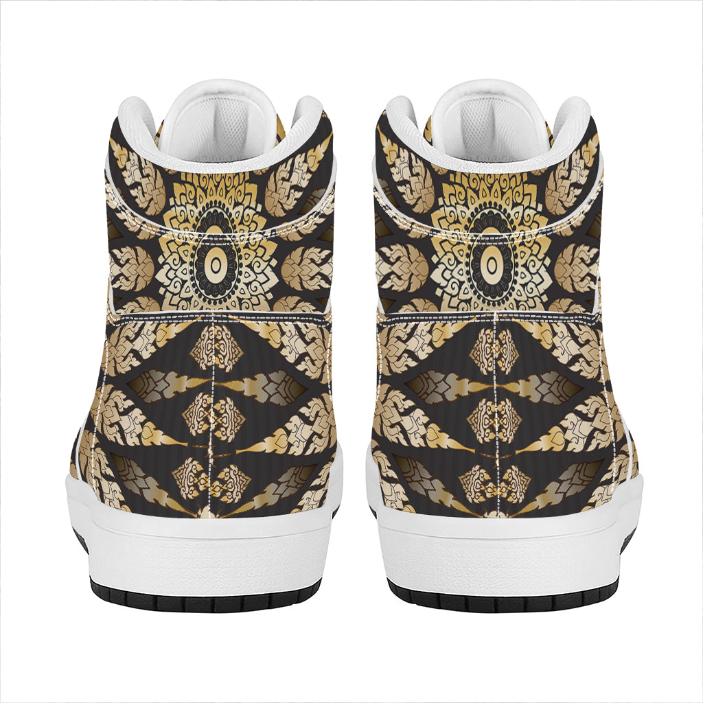 Thai Mandala Print High Top Leather Sneakers
