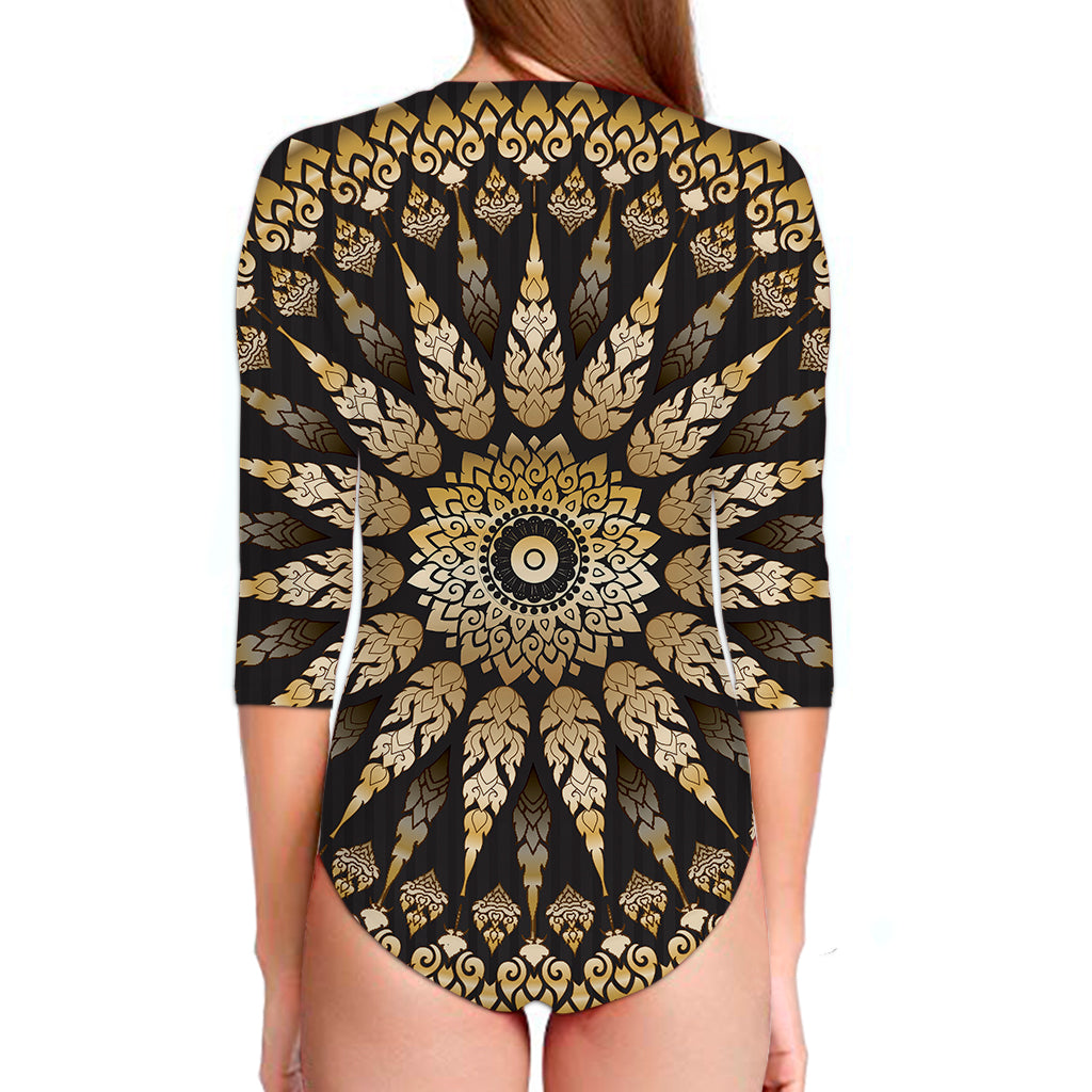 Thai Mandala Print Long Sleeve Swimsuit