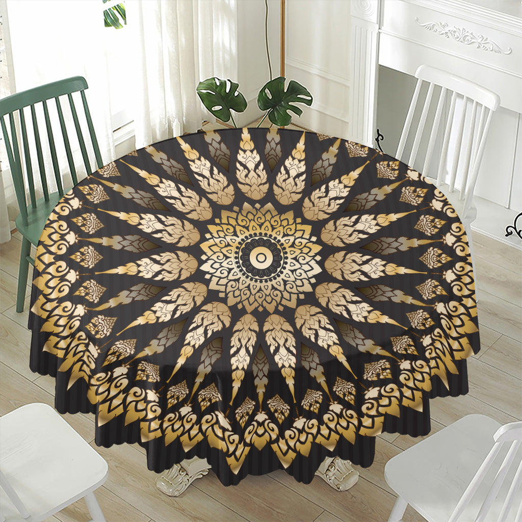 Thai Mandala Print Waterproof Round Tablecloth