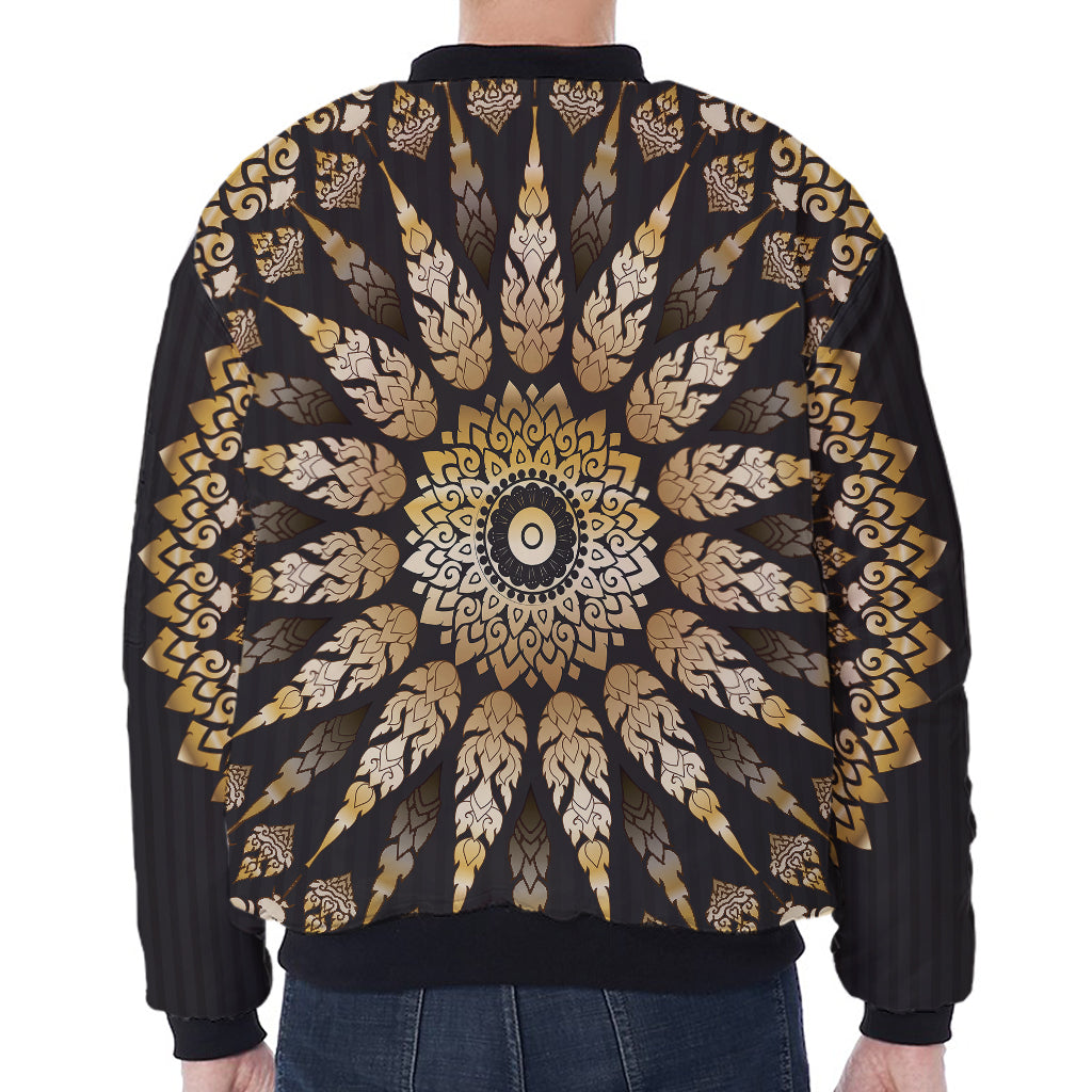 Thai Mandala Print Zip Sleeve Bomber Jacket