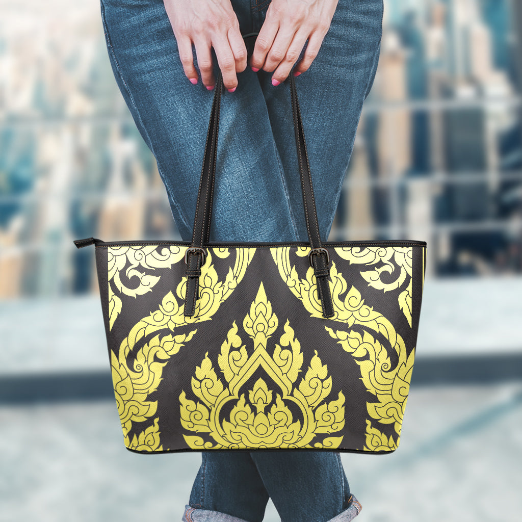 Thai Ornament Pattern Print Leather Tote Bag