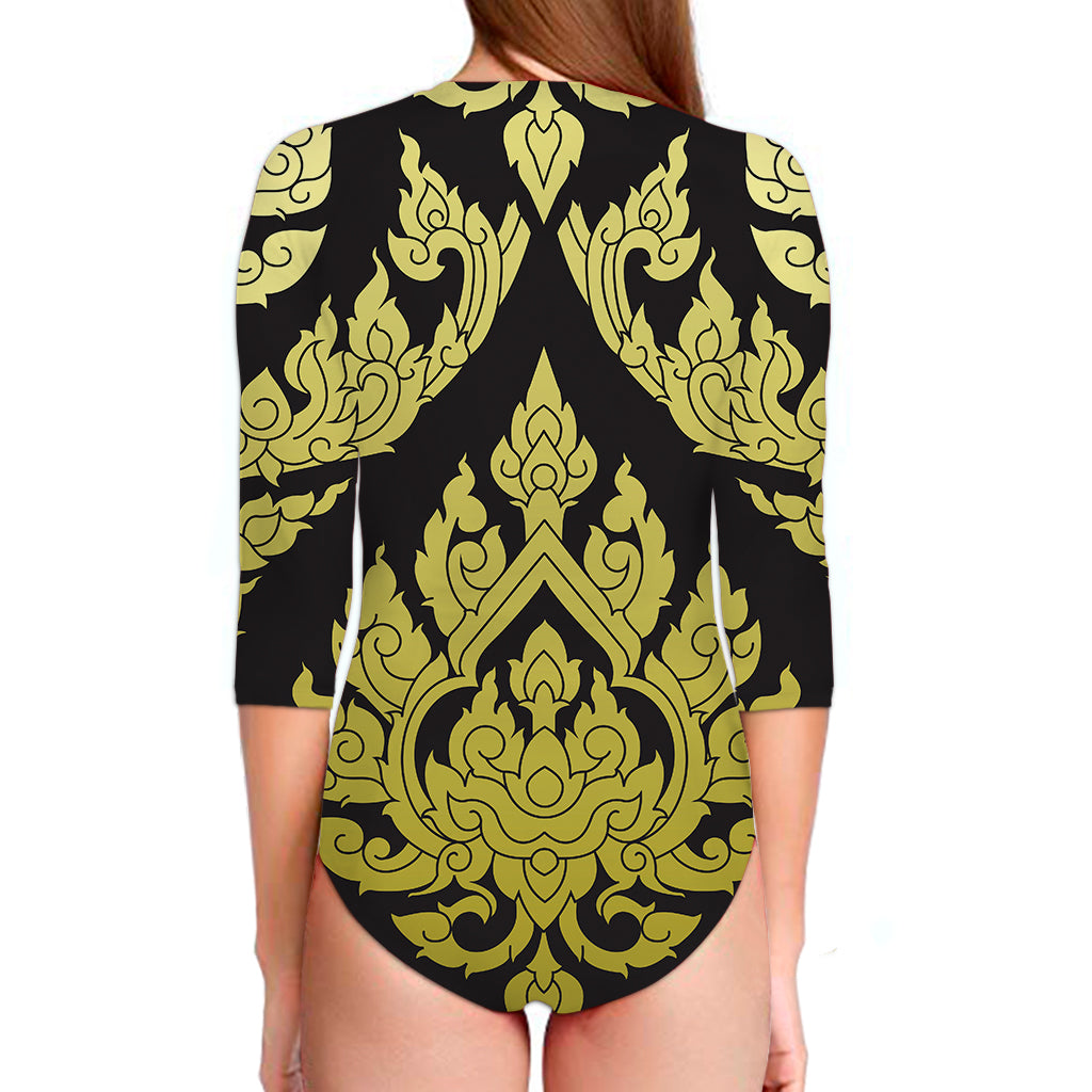 Thai Ornament Pattern Print Long Sleeve Swimsuit
