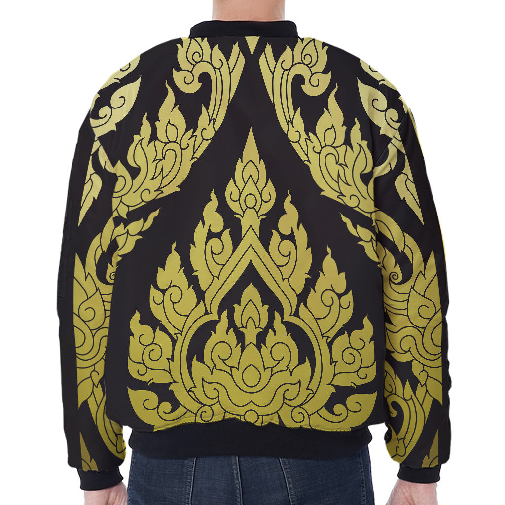 Thai Ornament Pattern Print Zip Sleeve Bomber Jacket