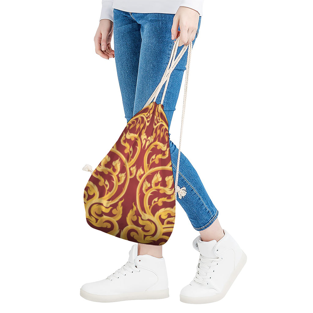 Thai Winding Vines Pattern Print Drawstring Bag