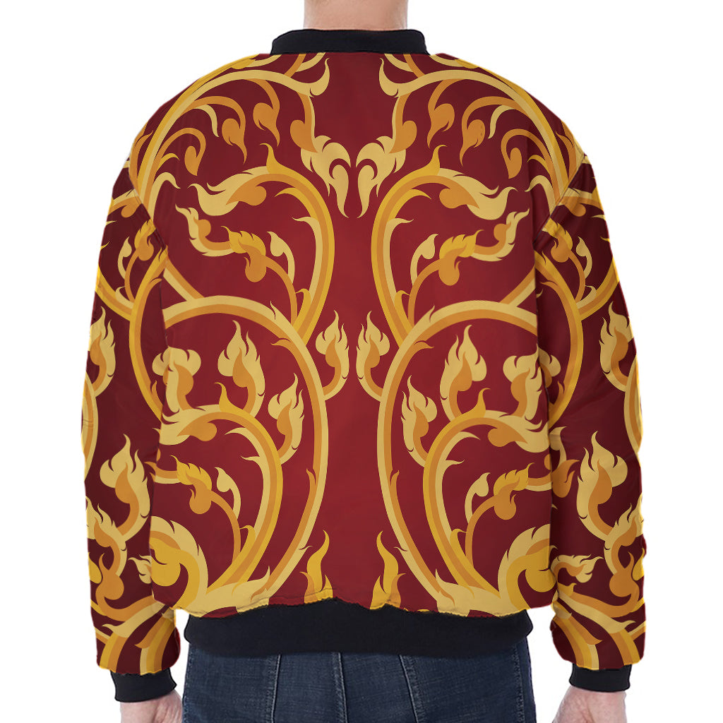 Thai Winding Vines Pattern Print Zip Sleeve Bomber Jacket