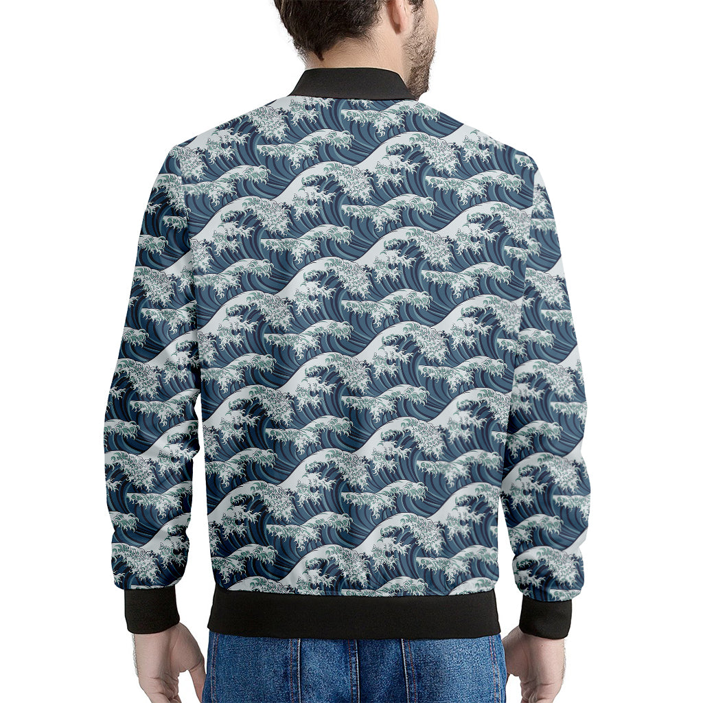 The Great Kanagawa Wave Pattern Print Men's Bomber Jacket