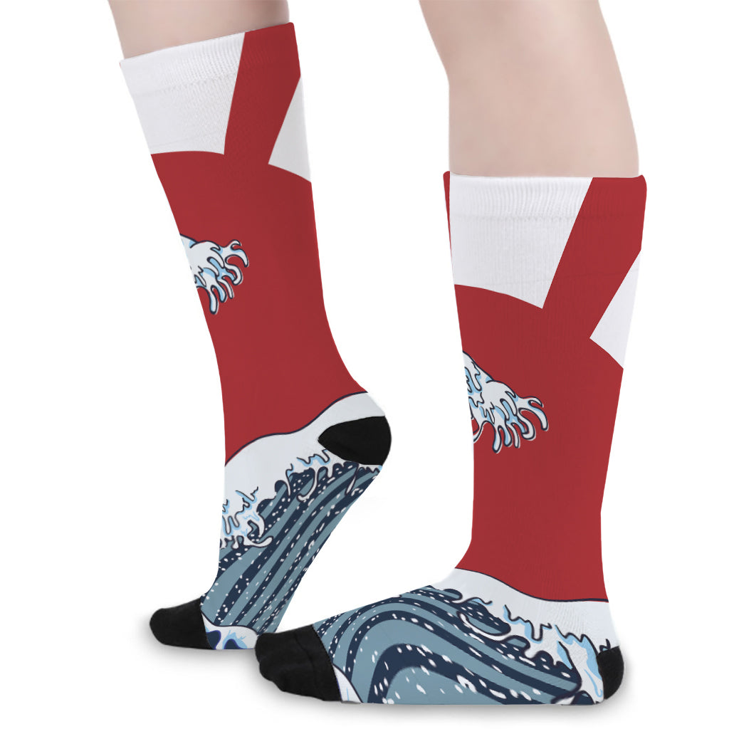 The Great Kanagawa Wave Print Long Socks