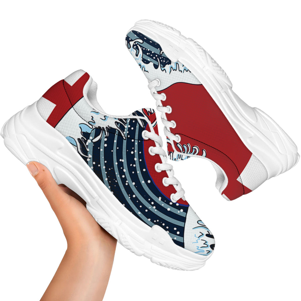 The Great Kanagawa Wave Print White Chunky Shoes