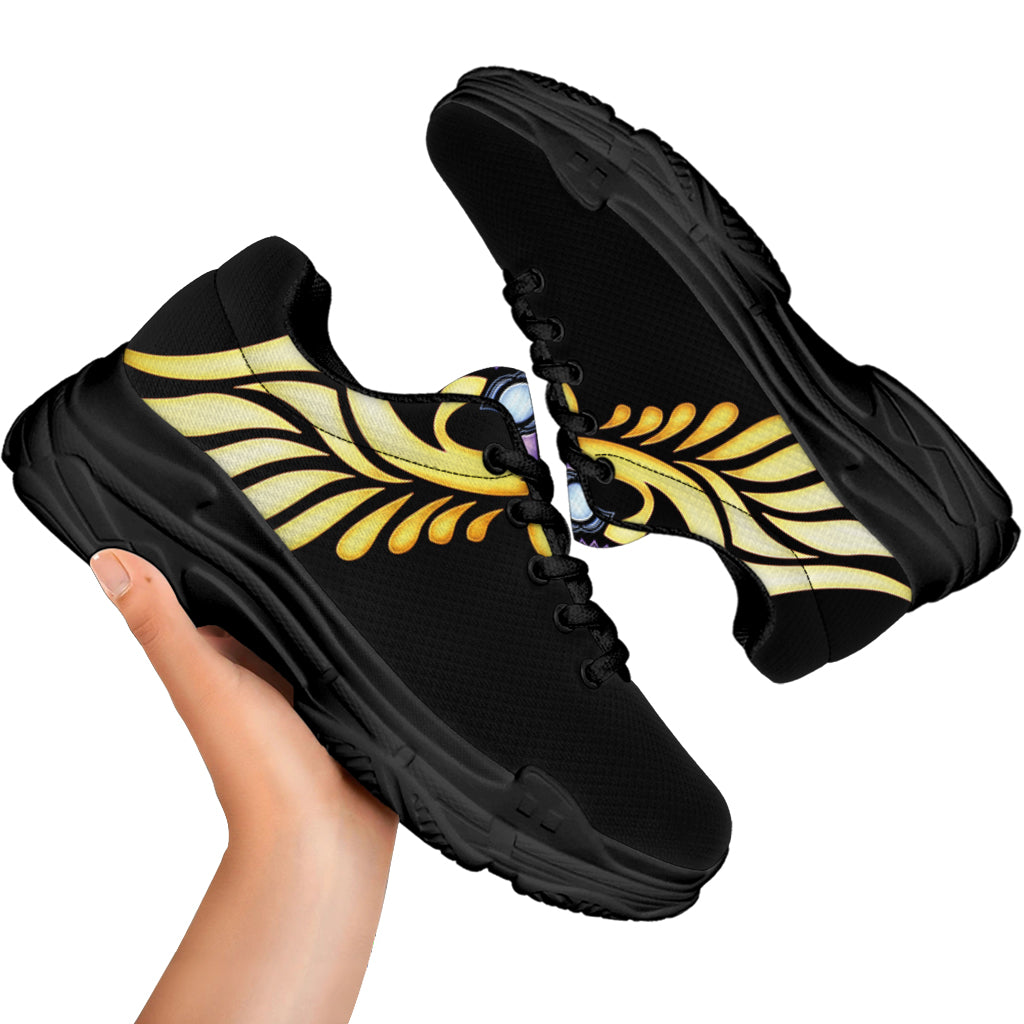 The Seven Chakras Caduceus Print Black Chunky Shoes