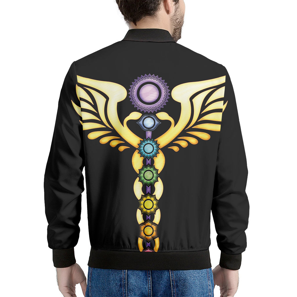 The Seven Chakras Caduceus Print Men's Bomber Jacket
