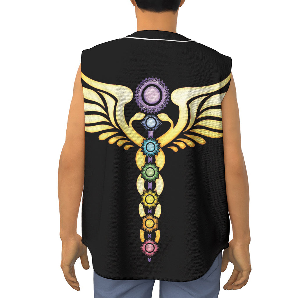 The Seven Chakras Caduceus Print Sleeveless Baseball Jersey