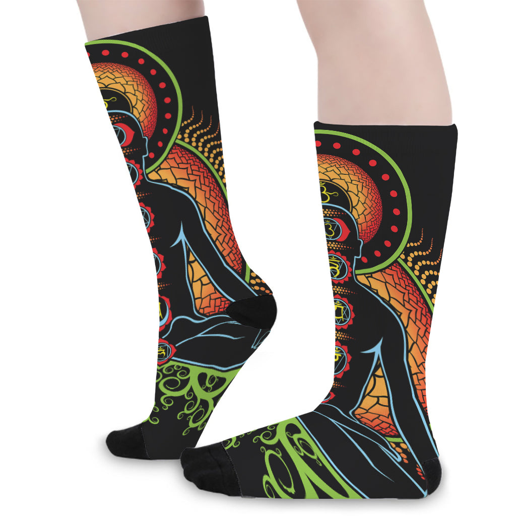 The Seven Chakras Print Long Socks