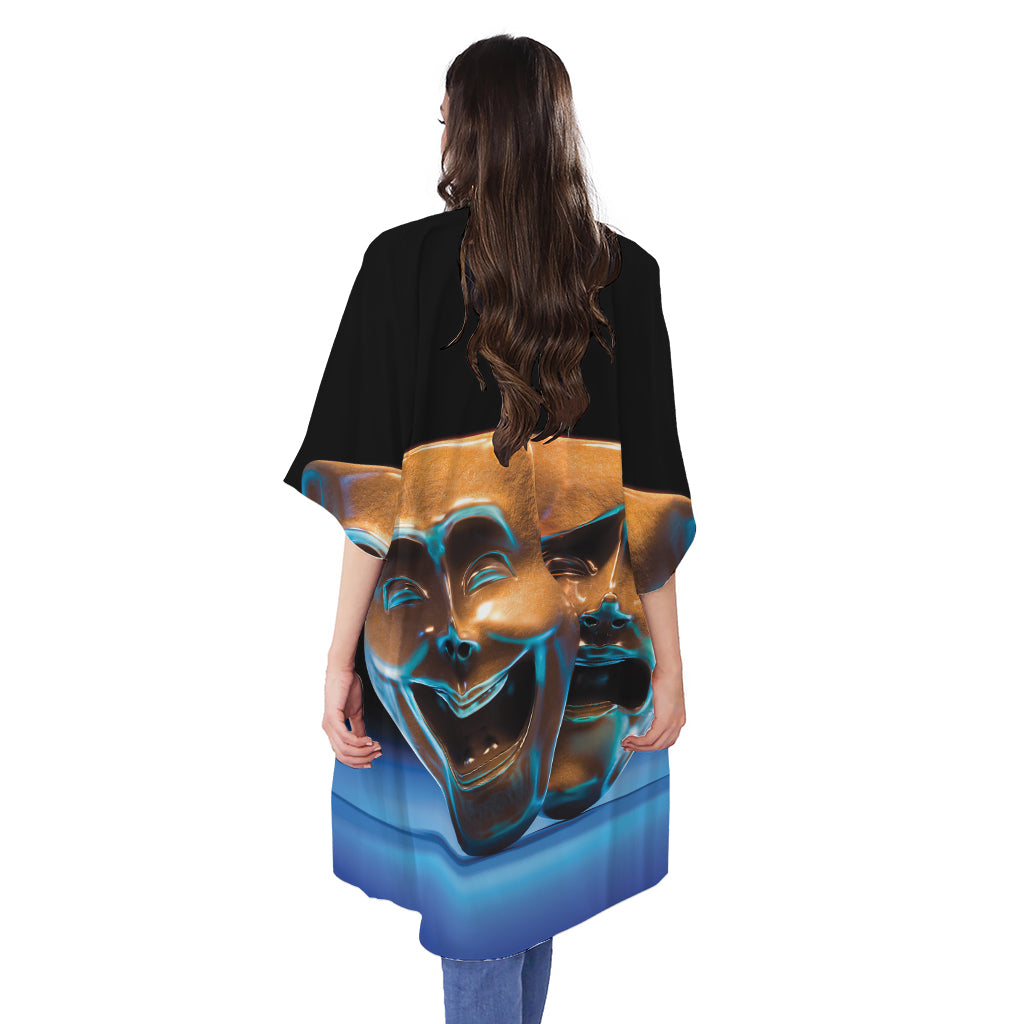 The Sock And Buskin Theatre Masks Print Open Front Beach Cover Up