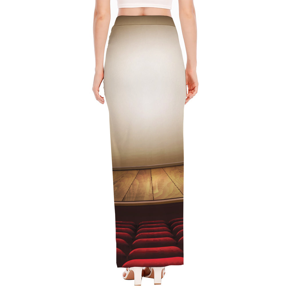 Theater Stage Print High Slit Maxi Skirt