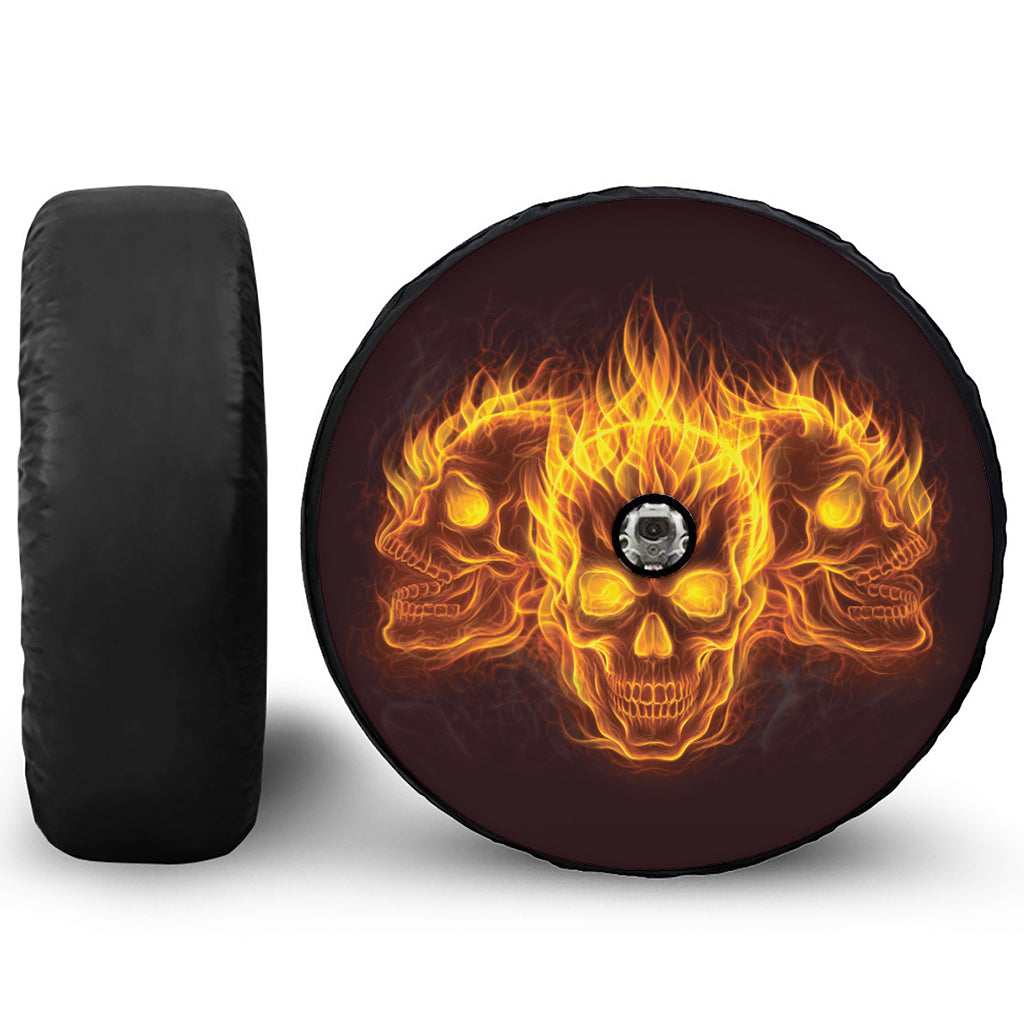 Three Flaming Skull Print Tire Cover With Camera Hole
