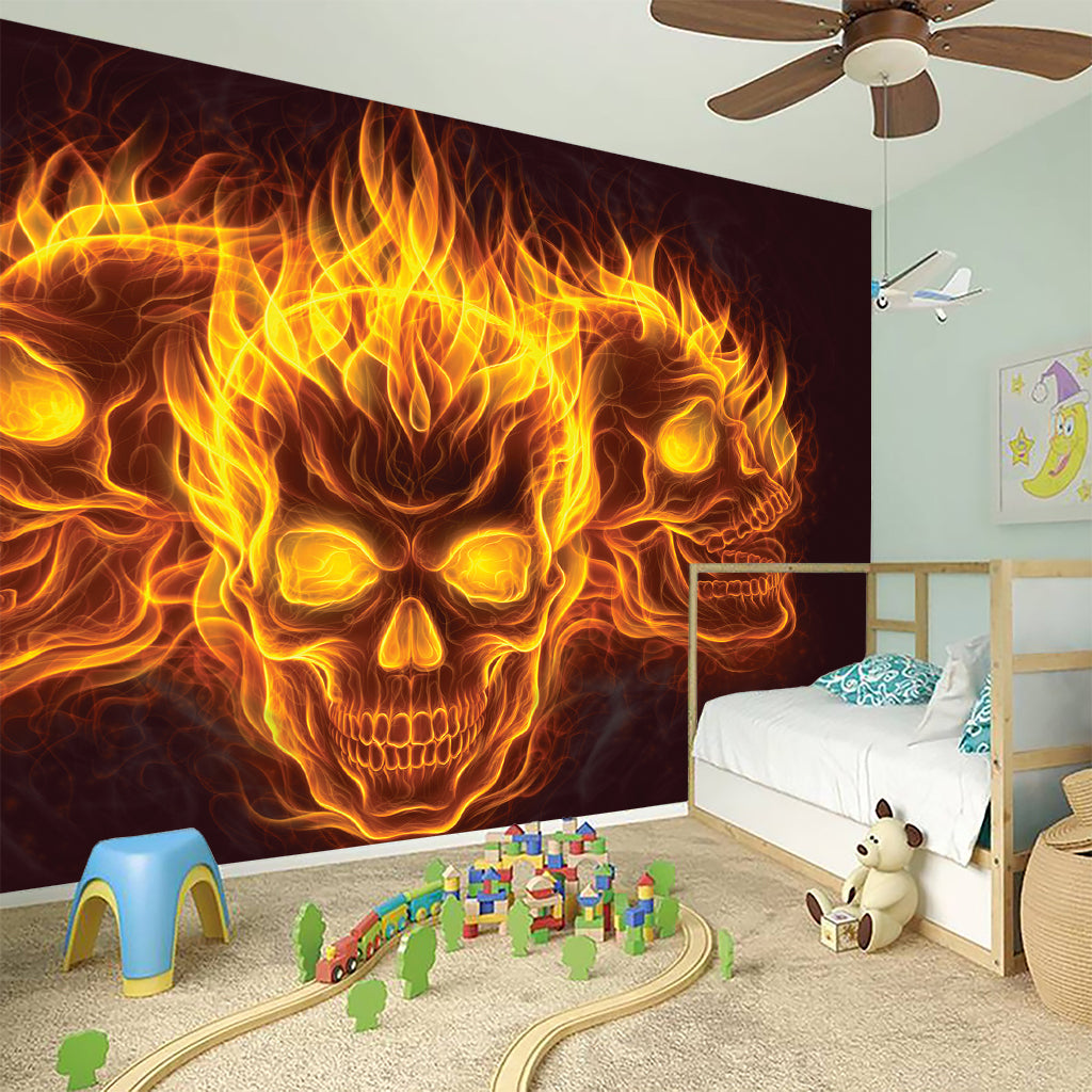 Three Flaming Skull Print Wall Sticker