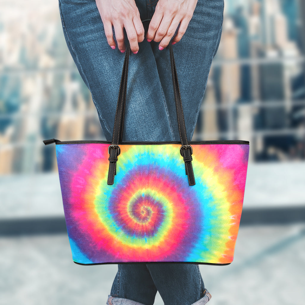 Tie Dye Print Leather Tote Bag