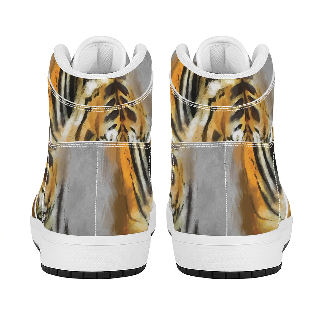 Tiger Painting Print High Top Leather Sneakers