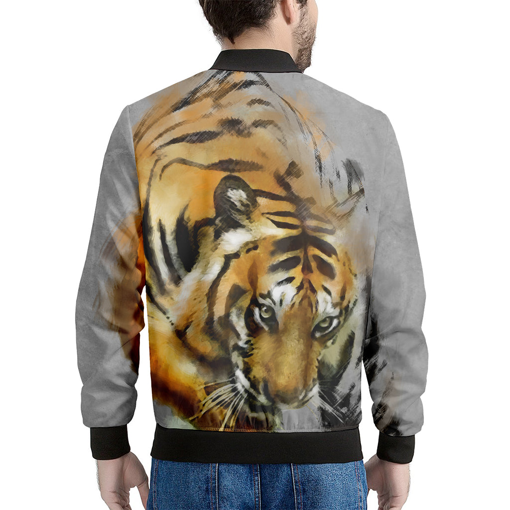 Tiger Painting Print Men's Bomber Jacket