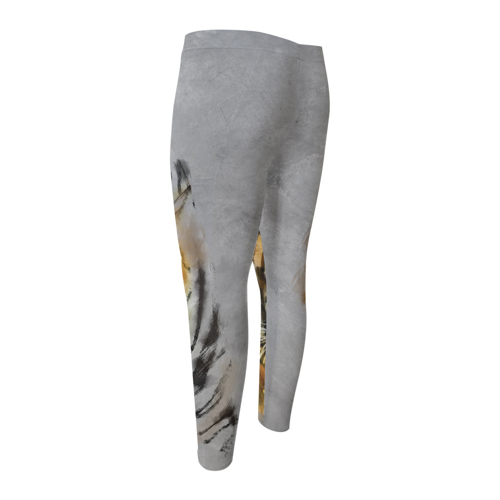 Tiger Painting Print Men's Compression Pants