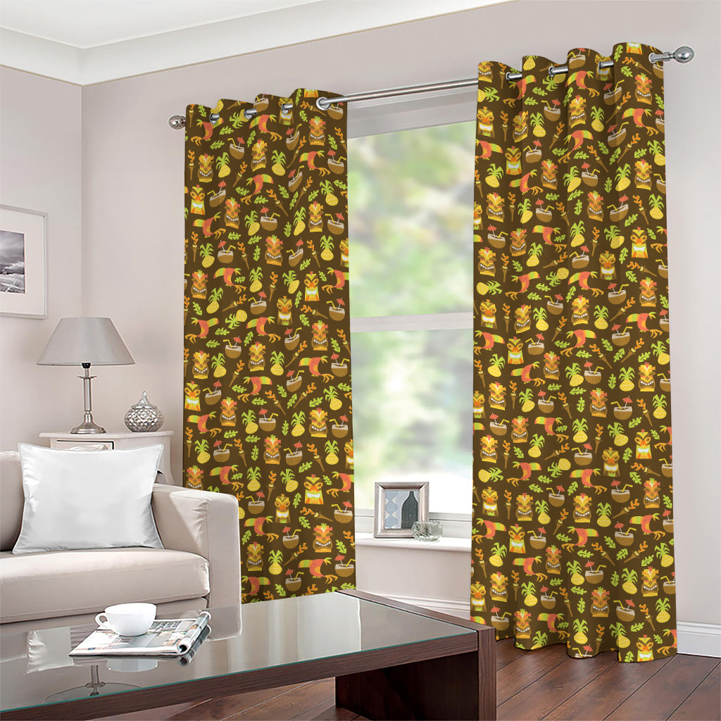 Tiki Luau Pattern Print Grommet Curtains